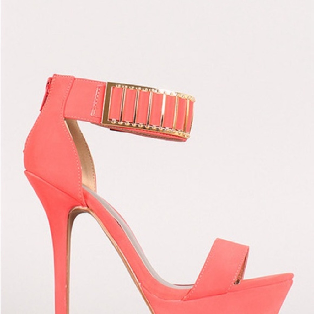 Qupid Coral Heels with Gold Accent Buckle